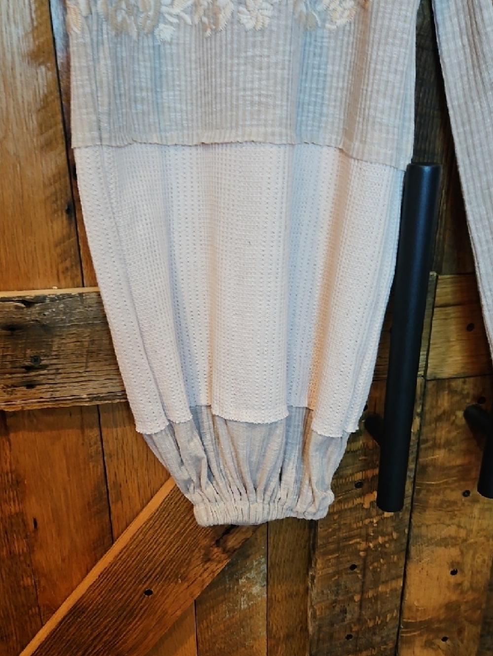 374 POL Waffle Patchwork Joggers in Pink And Taupe - Picture 6 of 14